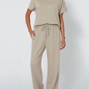 Women's Beige Casual Two Piece Lounge Set